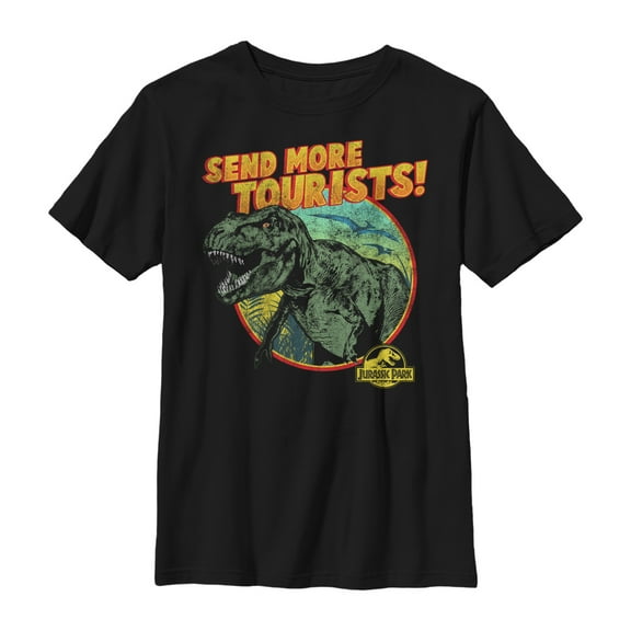 Boy's Jurassic Park Vintage Send More Tourists  Graphic Tee Black X Large