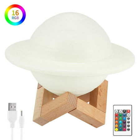 

Moon Lamp Saturn Light Kid Night Light Galaxy Lamp 16 Colors LED 3D Moon Lamp With Wood Stand USB Rechargeable Light