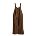 thumbnail image 4 of Women Solid Adjustable Strap Overalls Jumpsuit, Wide Leg Loose Casual Bib Pants with Side Pockets Brown L(L), 4 of 7