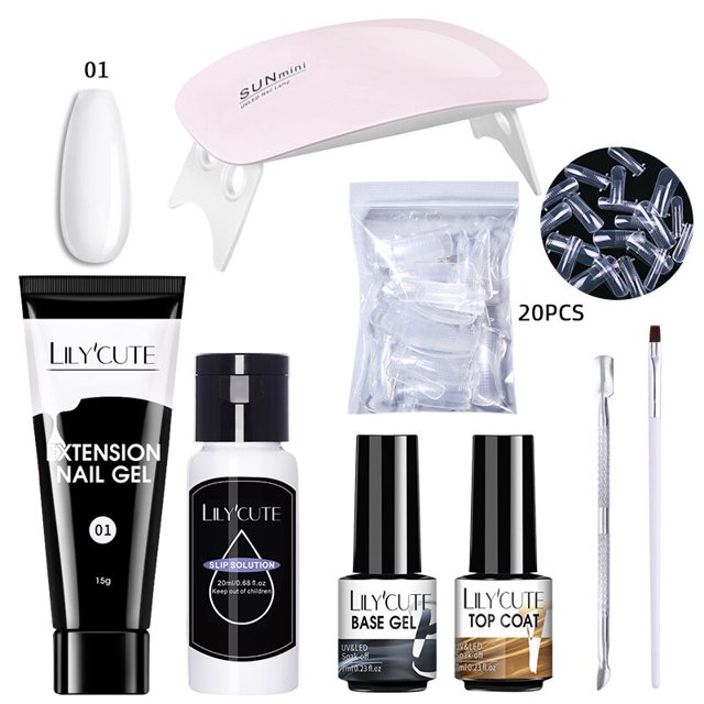 LILYCUTE Juego de manicura de gel de extensión de uñas Lámpara LED UV de 6W con solución de deslizamiento Soak Off Cepillo de uñas francés Kit de herramientas de arte de uñas zhangmengya LED