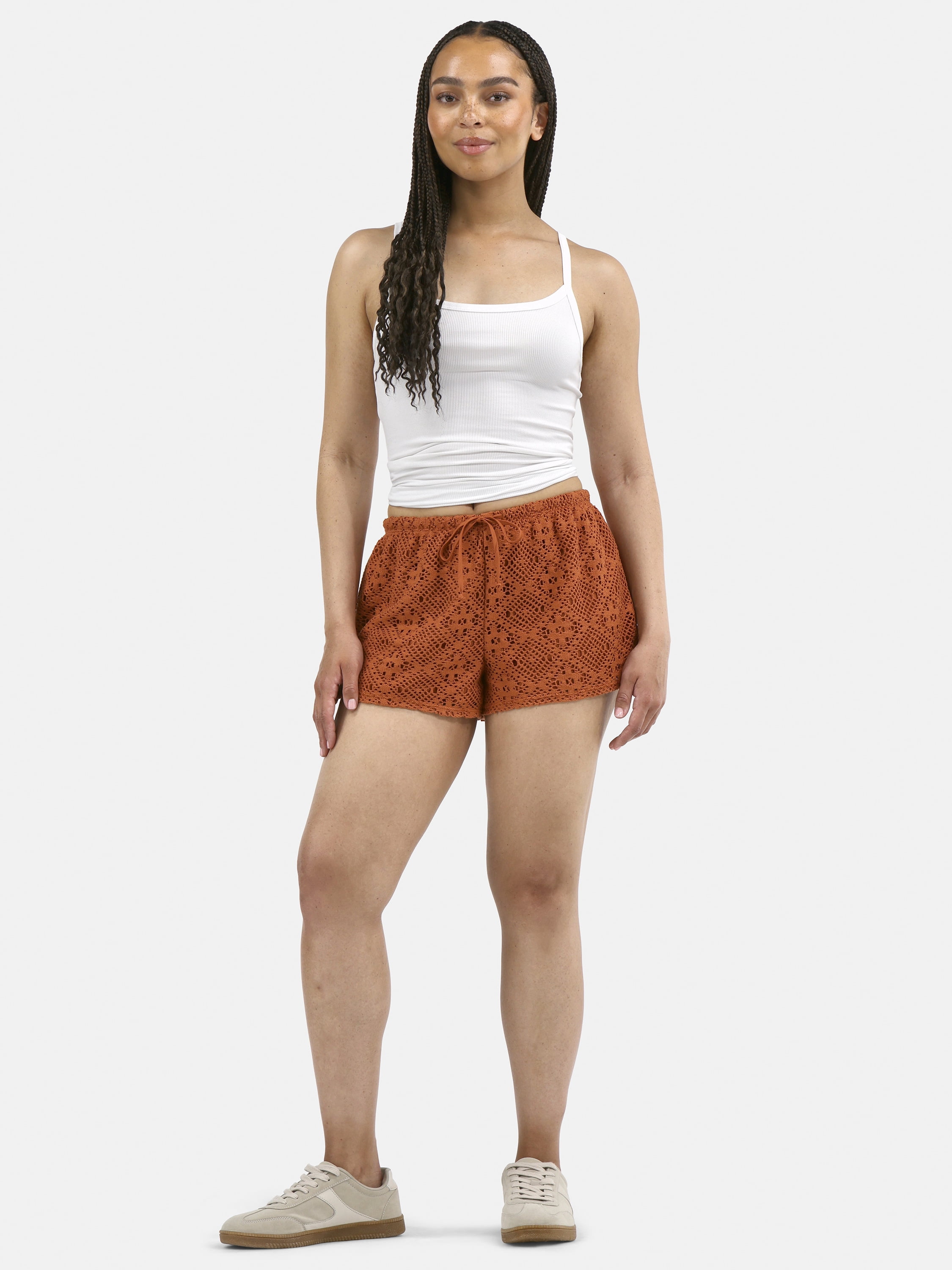 No Boundaries Crochet Drawstring Shorts, 3'' Inseam, Women's