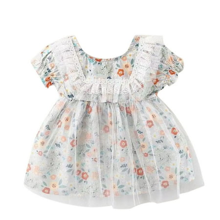 

Toddler Girls Dress Short Sleeve Princess Dress Floral Print Light Blue 80