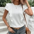 thumbnail image 4 of safuny Women's Trendy Babydoll Tops Solid Elegant Tops Puff Sleeve Tees V Neck Shirts Button Eyelet Vintage Clothing Fashion Summer White L, 4 of 8