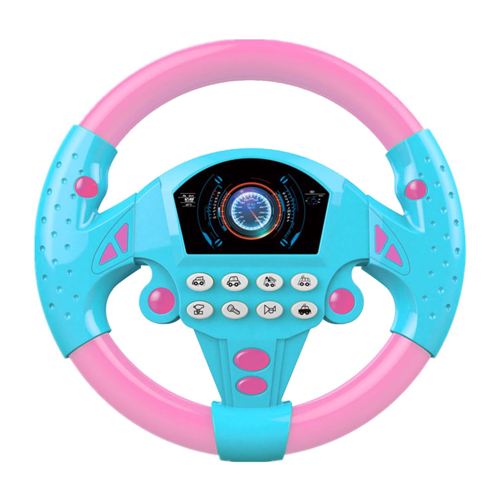 Pink Electric Steering Wheel Pretend Toy Developing Light Steering Wheel Toy 