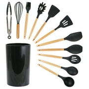 MegaChef Black 12 Piece Silicone and Wood Cooking Utensils