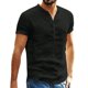 thumbnail image 5 of Camisa de manga corta para hombre, cuello con muesca con botones, corte ergonómico, lino, algodón, transpirable, cómoda camiseta para hombre, 5 of 8