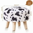 thumbnail image 3 of Round Mushroom Footstool Ottoman – Rabbit Wool Upholstered Small Stool with Solid Wood Legs, Cute Shoe Changing Stool, Step Stool, Sofa Footrest for Living Room & Bedroom Cow, 3 of 6