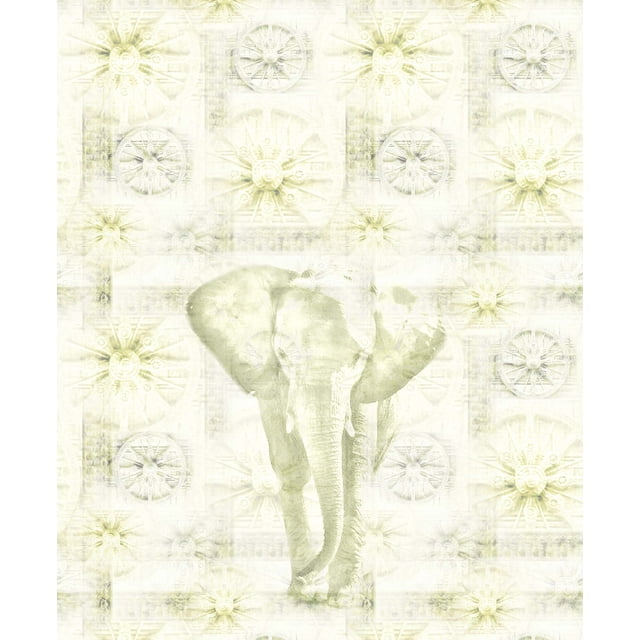 Soimoi Cotton Cambric Fabric Elephant & Wheel Panel Decor Fabric Printed Yard 56 Inch Wide