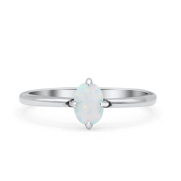 Art Deco Oval Oxidized Lab-Created White Opal Ring Band 925 Sterling Silver Size 4