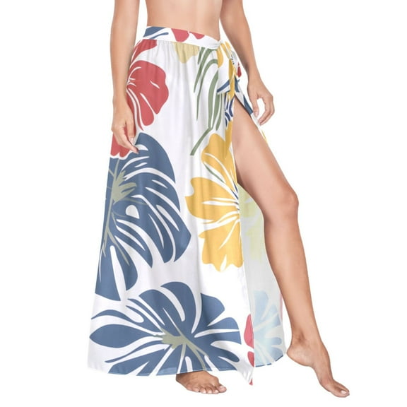Women Sarong Wraps Elegant Tropical Floral-k1 Swimsuit Beach Pareo Bikini Coverups Skirt M