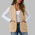 thumbnail image 2 of Women's Fuzzy Fleece Vest Hooded Sleeveless Button Down Solid Color Coat with Pockets Beige L, 2 of 6