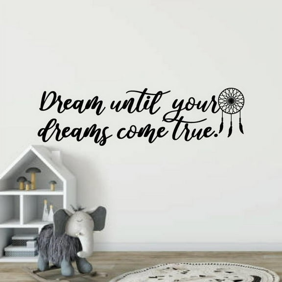 Dream Until Your Dreams Come True - Dream Catcher Silhouette Quotes Vinyl Wall Sticker Wall Art Wall Decal Home Living Room Wall Decoration House Home Decor Stickers Decoration Size (8x20 inch)