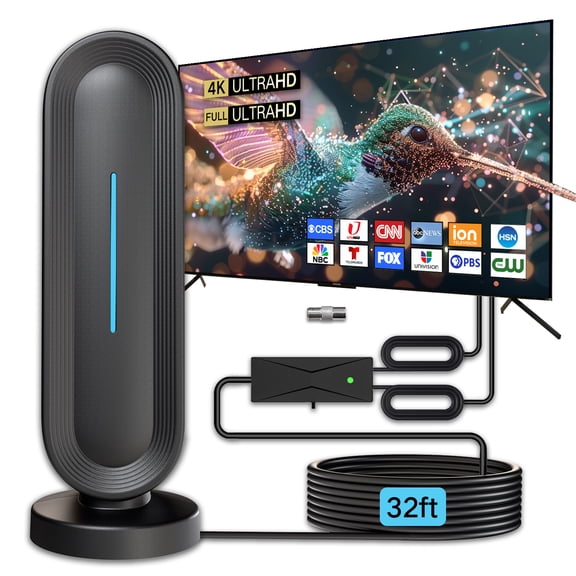 2026 Indoor Digital TV Antenna for Smart/Old TV – Long Range HD Digital Antenna with Amplifier, Free Local Channels, Easy Setup, Supports 4K/1080P HDTV, Perfect for Home, RV, Camping(32ft)