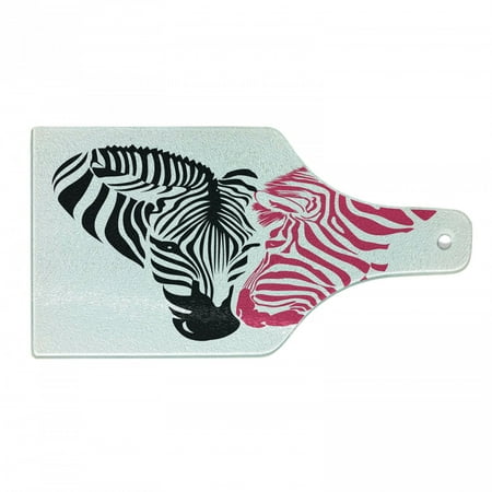 

Pink Zebra Cutting Board Zebra Couple Heads in the Shape of Heart Love Wedding Celebration Decorative Tempered Glass Cutting and Serving Board Wine Bottle Shape Pink Black White by Ambesonne