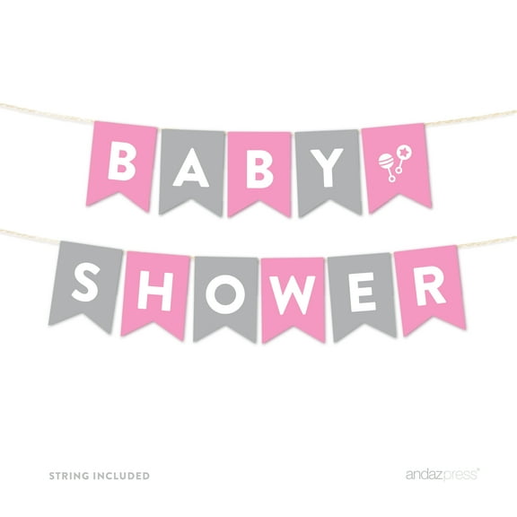 Baby Shower Gray Girl Baby Shower Hanging Pennant Garland Party Banner