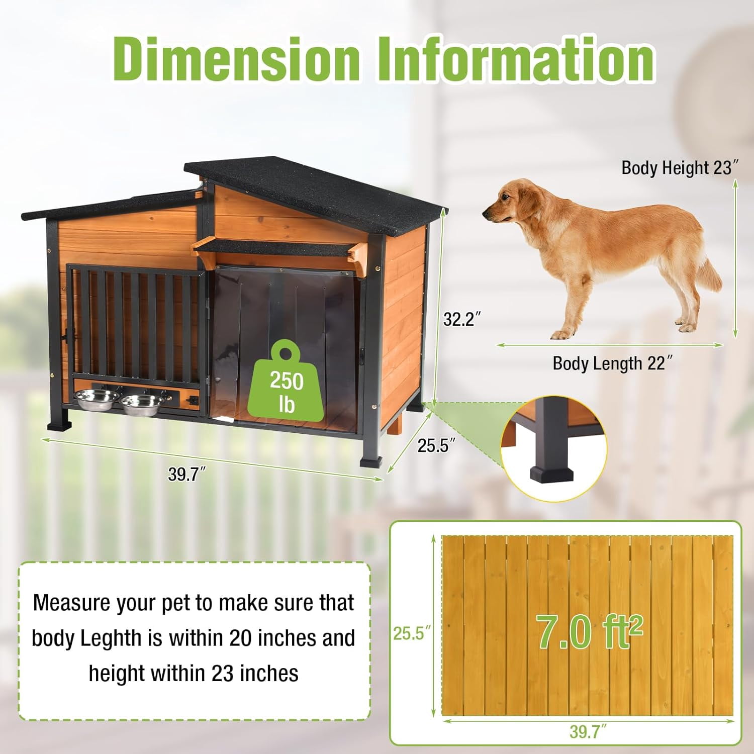 Aivituvin Dog House for Outdoor Use with Matel Frame, Waterproof Design - All-Weather Wooden Kennel with Sliding Window & Metal Frame