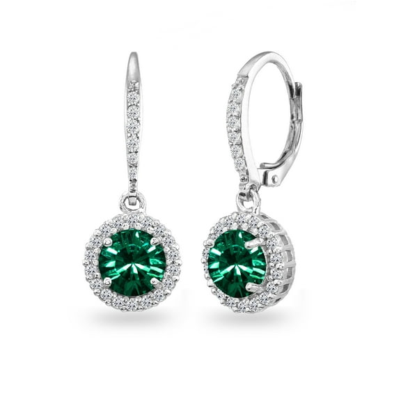 Green Halo Dangle Earrings Made w/ Swarovski Crystals in 925 Silver