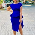 thumbnail image 4 of Women's Elegant Basic Bodycon Ruffle Flared Solid Crew Neck Pencil Midi Dress, 4 of 5