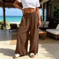 thumbnail image 4 of Gytharion Women Solid Color Cotton Linen Wide-leg Pants Elastic Waist Adjustable Cuff Trousers Casual Fashion Pants with Pockets, 4 of 7