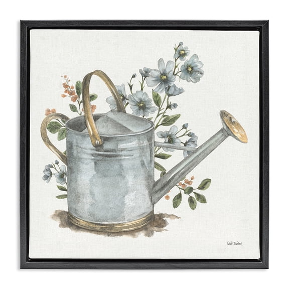 Stupell Industries French Country Garden Watering Can Black Floating Frame Canvas Art, 18 x 18, by Leslie Trimbach