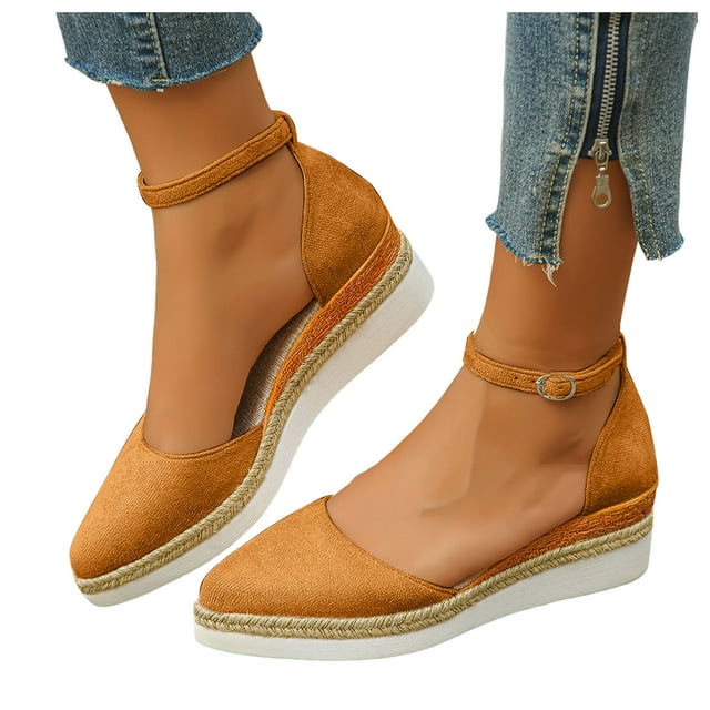 Sandales Habillées à Plateforme Compensée pour Femmes Été Automne 2025 à Bout Pointu Fermé Espadrilles Épaisses Chaussures de Plage