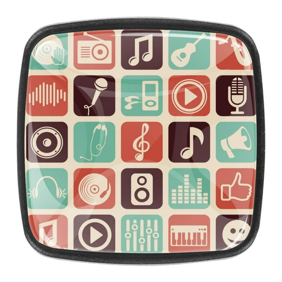 4 Pcs Square Cabinet Handle Cupboard Knob Drawer Pulls Handle Music Notes Drawer Knobs with Screws Furniture Decoration