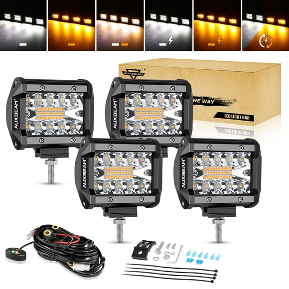 Auxbeam Faros LED de 4 Pulgadas 240W con Luz Antiniebla Ámbar y Blanca 6 Modos