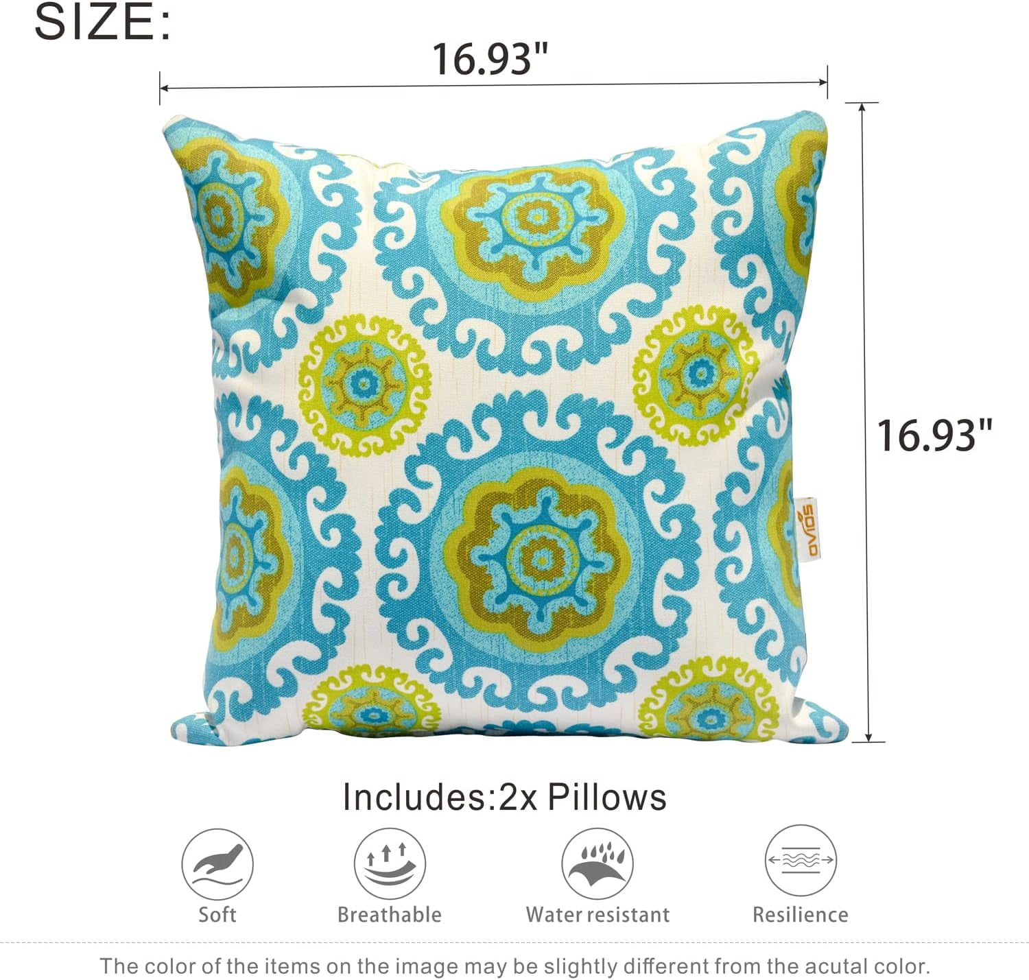 HOOOWOOO Outdoor Patio Throw Pillows Set of 2 with Inserts,Small Firm toss Decorative Pillow Weather Resistant for Indoor Outdoor Chair, Sofa Furniture,17x17,14x14x5,Blue Circles