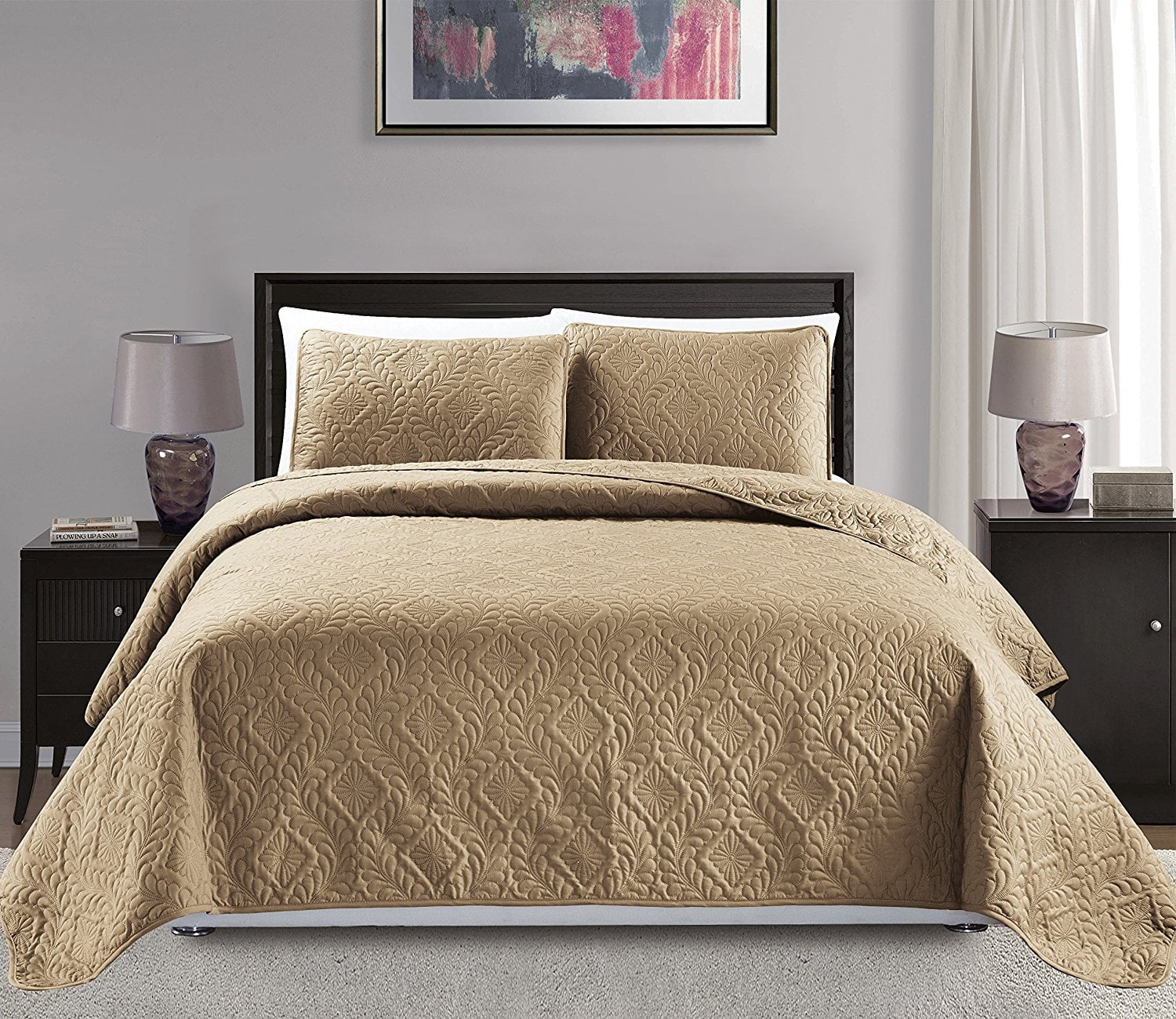 Fancy Linen 3 pc Over Size Diamond Bedspread Bed cover 