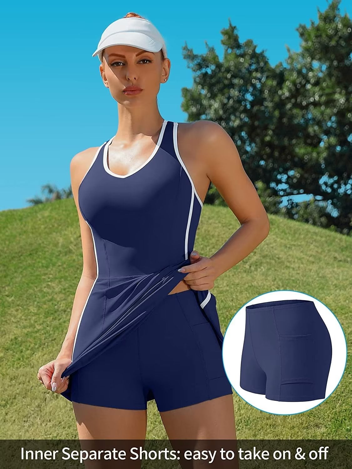 Women Tennis Dress with Built-in Bra and Pockets Shorts Racerback Athletic Dresses