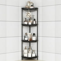 Aitatty 4 Tier Floor Standing Corner Shower Caddy Organizer: Reinforced Plastic Shower Shelves with Extra-Tall Storage for Large Shampoo Bottles, Rustproof Bathroom Corner Shelf Rack with Hooks
