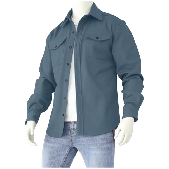 Bleu Ciel Manches Longues pour Hommes Automne Hiver Col Roulé Vestes Manteaux Homme Boutonné Mode S
