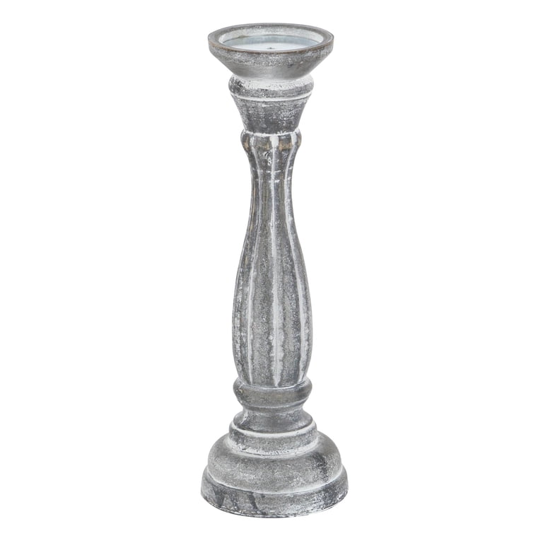 DecMode Gray Wood Pillar Candle Holder Set, 3-Piece photo 8