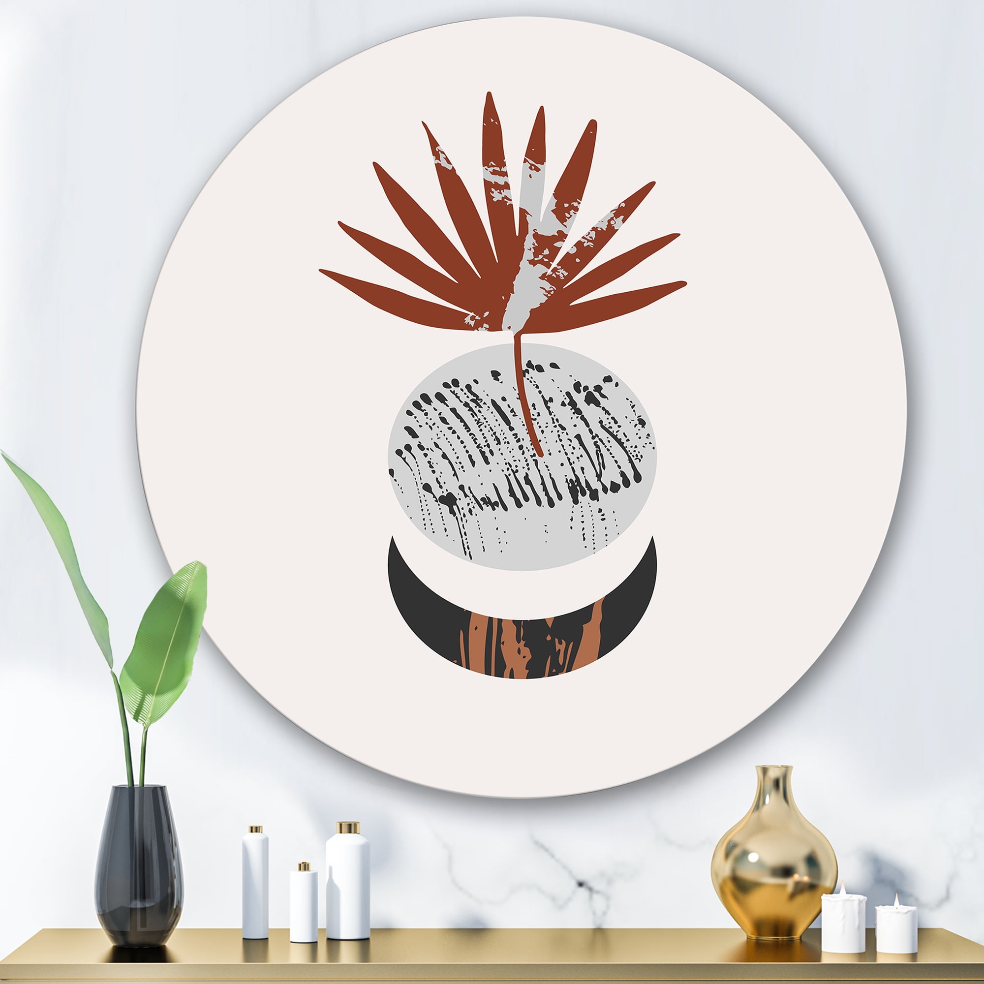 Designart 'Sun and Moon Shapes In Retro Terracotta Tones V' Modern Circle Metal Wall Art 29x29 - Disc of 29