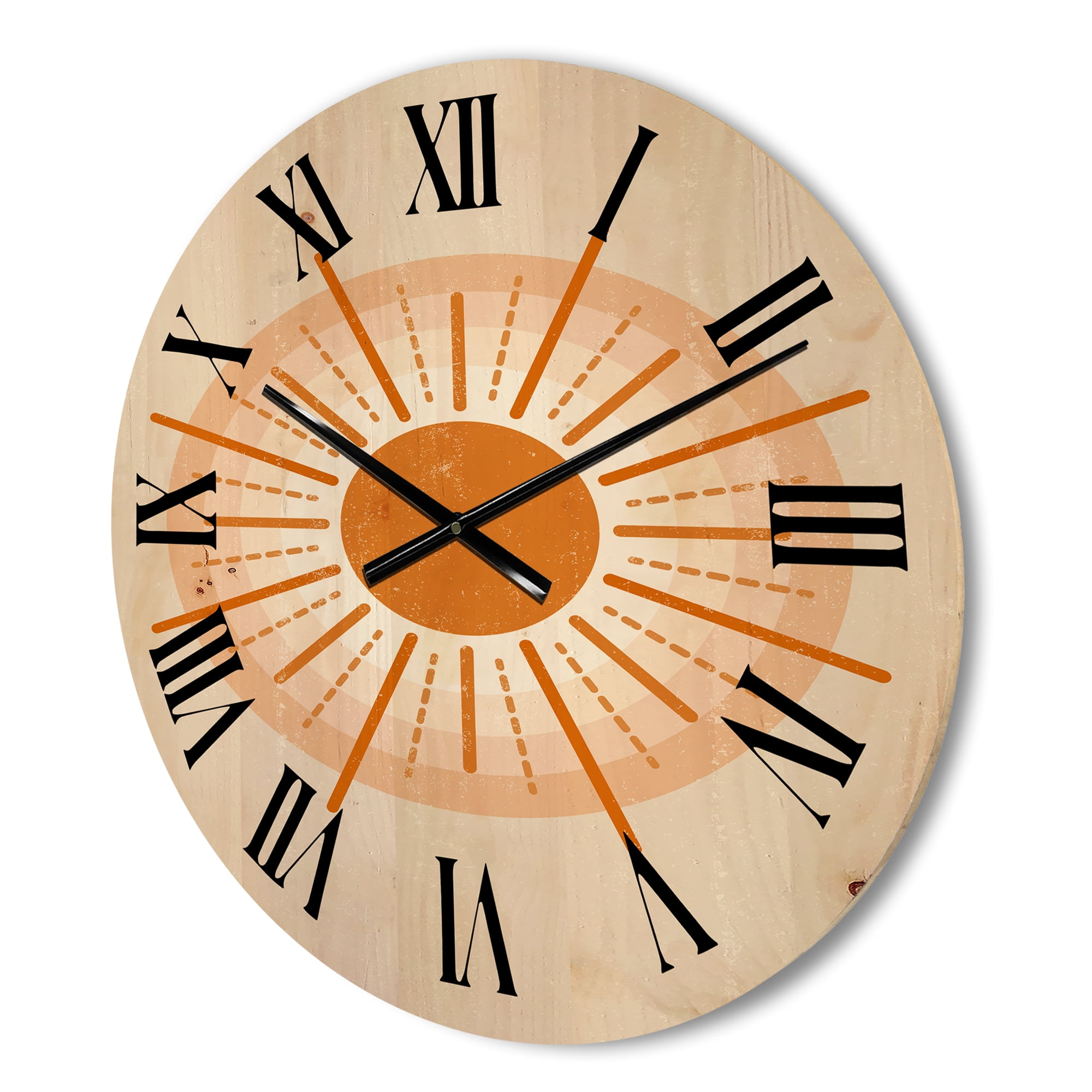 Designart 'Orange Radiant Sun II' Modern Wood Wall Clock