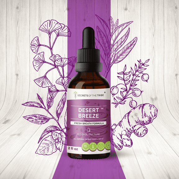 Desert Breeze Alcohol Extract, Tincture, Sage, Green Tea, Ginkgo, Cranberry, Turmeric, Peppermint. Fresh Breath Formula 2 oz