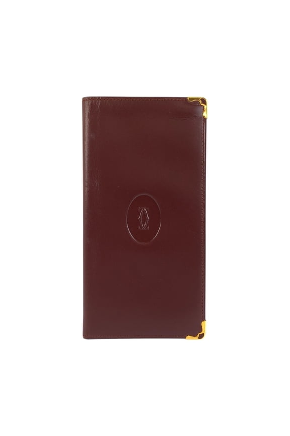 Pre-Owned CARTIER Cartier Must Line Bordeaux Gold Hardware Leather Long Wallet Billfold Men's