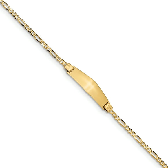 14k Yellow Gold Soft Figaro Name Bar Identification Id Bracelet