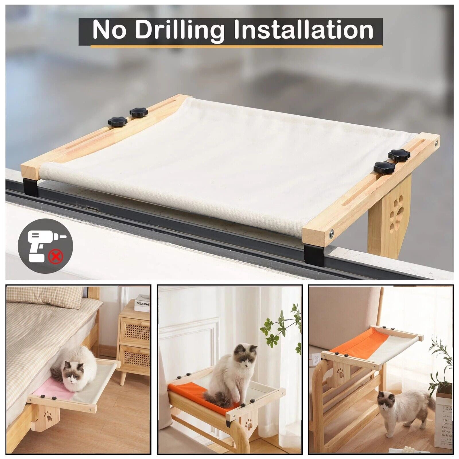 COSTYLE Cat Window Perch Sturdy Cat Window Hammock No Drilling Required Large Cat Bed for Windowsill, Floor, Bedside
