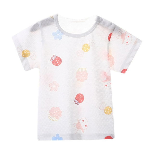 Taqqpue T-Shirt pour Bébé Fille Manches Courtes Col Rond Imprimé Mignon Été Coton Respirant Décontracté 0-6 Ans
