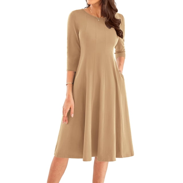 Vestido de verano GRACE KARIN 2025 Casual Manga 3/4 A-line S Khaki