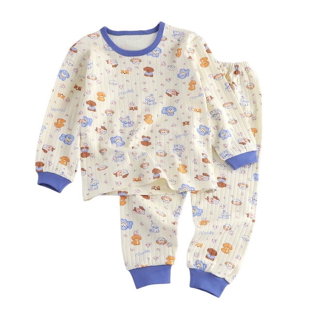 dmqupv Girl Satin Pajama Set Childrens Comfortable And Breathable Long Sleeved Home Clothes Cute Cartoon Pattern Pajama Set Light Blue,Size for 1-2 Years