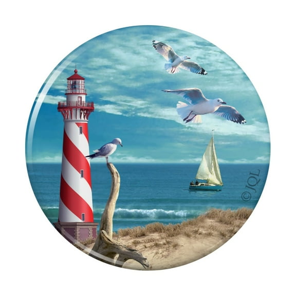 Lighthouse Seashore Ocean Beach Seagulls Sailboat Kitchen Refrigerator Locker Button Magnet