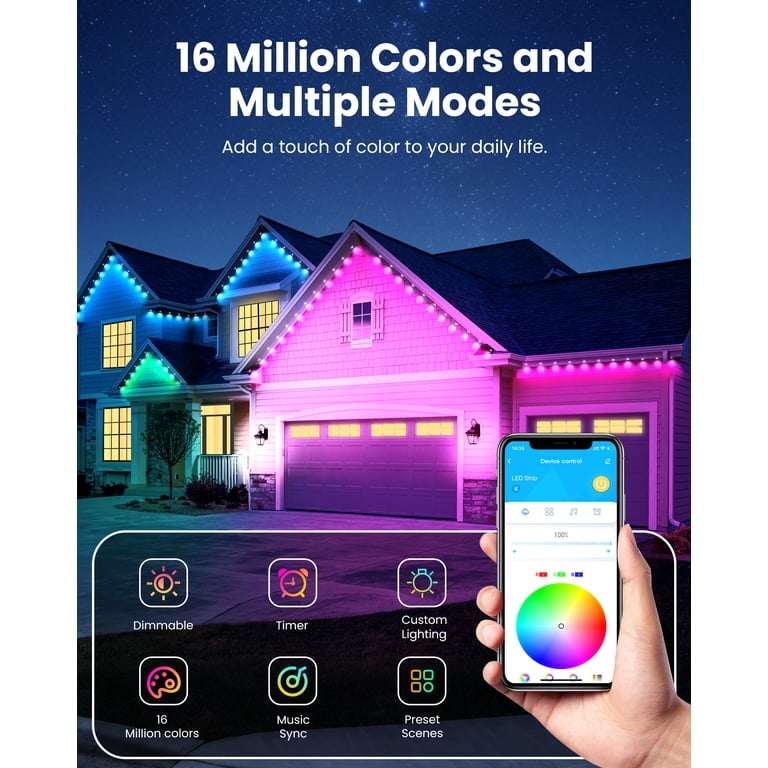 DAYBETTER 200ft Permanent Outdoor Lights, RGB Eaves String Lights