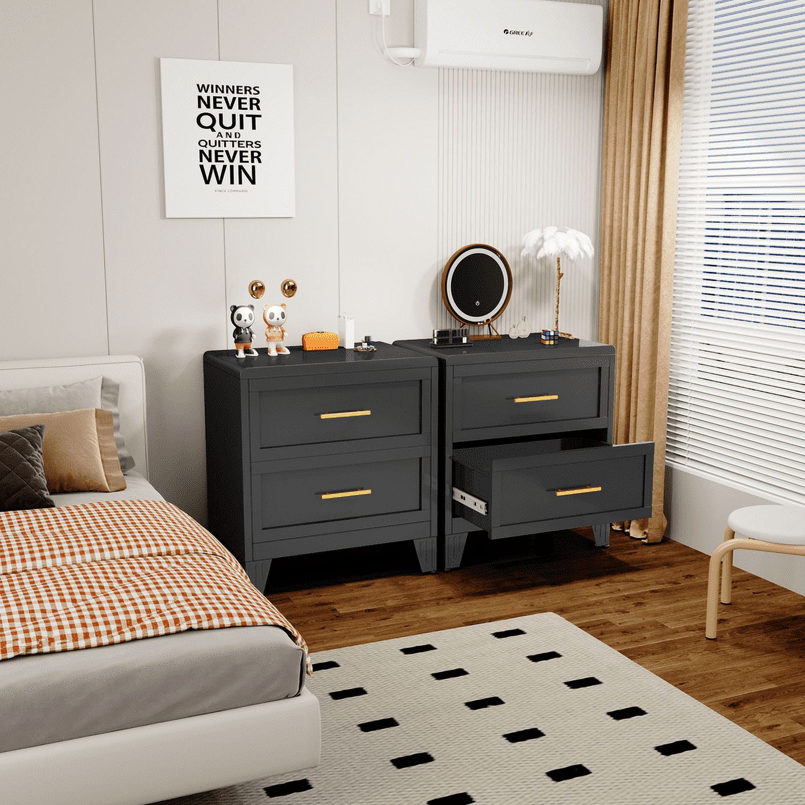 Erosoei Modern Metal Nightstand 2 Drawer Dresser for Bedroom