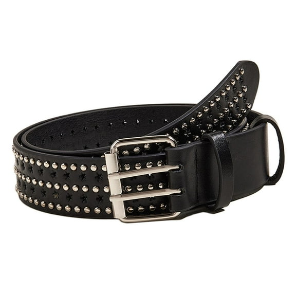 Fashion Men Rivet Belt Waistbelt Adjustable PU Leather Punk Pin Buckle for Dress black