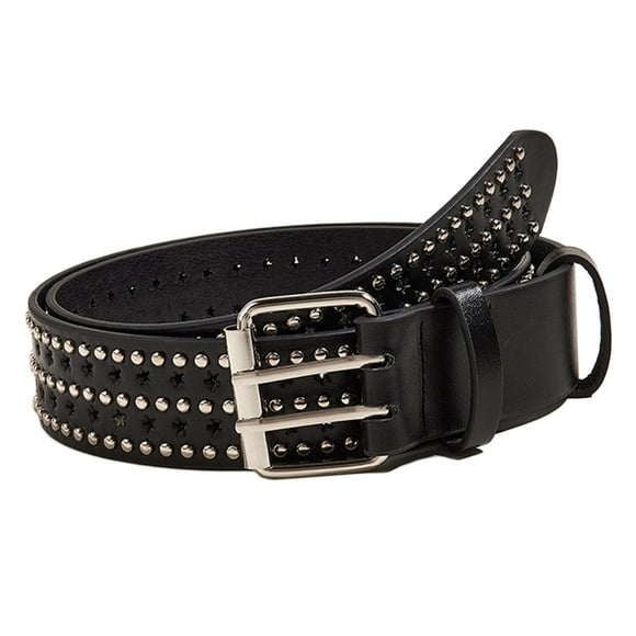 Cinturón con remaches para hombre, ajustable, de piel sintética, con hebilla punk para vestir. negro