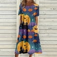 thumbnail image 3 of Women's Halloween Print Casual Dress, Short Sleeve V-Neck Style for Everyday Wear, Halloween Themed Fashion Dress for Ladies Light Purple L, 3 of 6