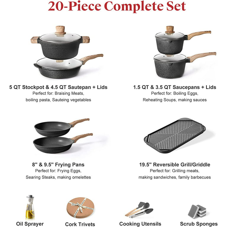 Pots and Pans Set - Caannasweis Kitchen Nonstick Cookware Sets Granite  Frying Pans for Cooking Granite Pan Sets Kitchen Essentials Set Ideal for