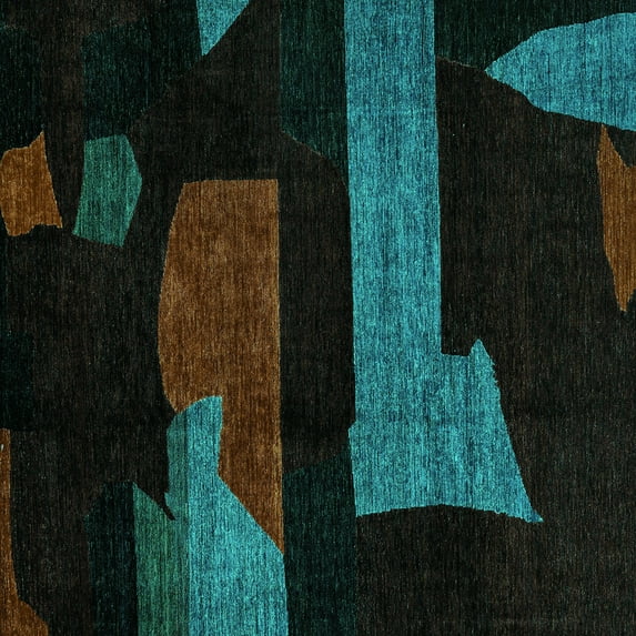 Ahgly Company Indoor Square Oriental Turquoise Blue Modern Area Rugs, 3' Square
